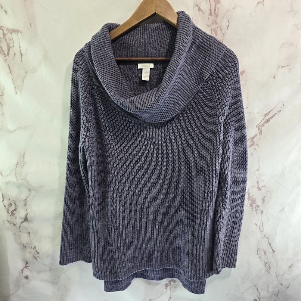 Chicos Sweater Womens Medium 1 Purple Lavender Dusty Cowl Funnel Neck Knit